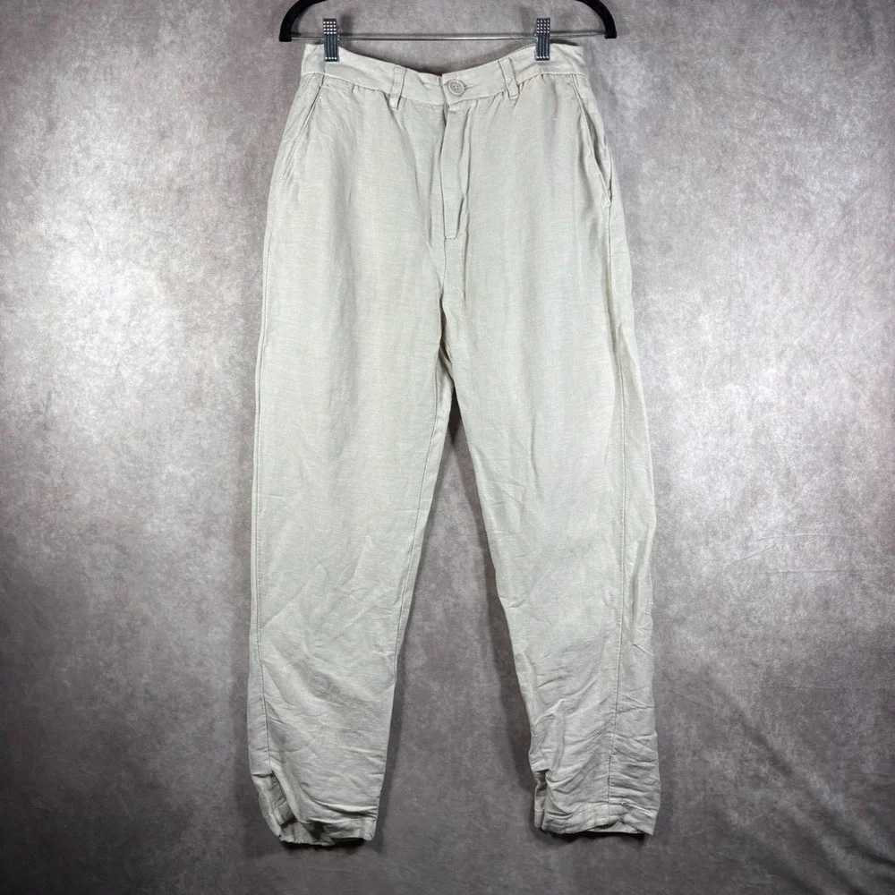 Magaschoni Pants Mens 30 Beige Linen Viscose‎ Blend Tapered Casual Slacks Casual